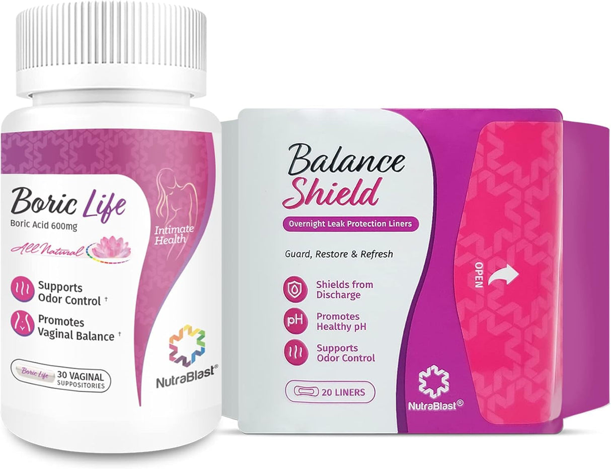 Nutrablast Boric Acid Vaginal Suppositories - 100% Pure Made in USA - Boric Life Intimate Health Support (30 Count)