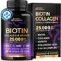 Biotin | Collagen | Keratin - Clinically Tested Supplement - Hair Growth Support - Skin & Nails Complex 25000 Mcg - Hyaluronic Acid | B2 | B3 | B6 | B7 - Made in USA - for Women & Men | 60 Capsules
