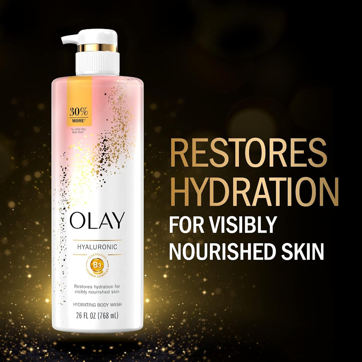 Olay Cleansing & Nourishing Body Wash for Women with Vitamin B3 and Hyaluronic Acid, Younger & Healthier Looking Skin, Fast Absorbing Formula, 26 Fl Oz