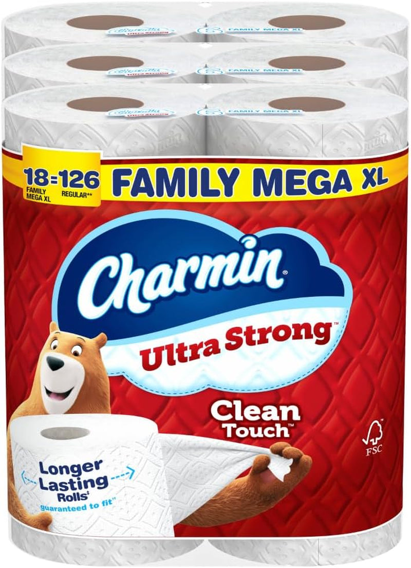 Charmin Toilet Paper Ultra Strong Clean Touch, 18 Family Mega Rolls = 90 Regular Rolls (Packaging May Vary)