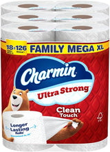 Charmin Toilet Paper Ultra Strong Clean Touch, 18 Family Mega Rolls = 90 Regular Rolls (Packaging May Vary)
