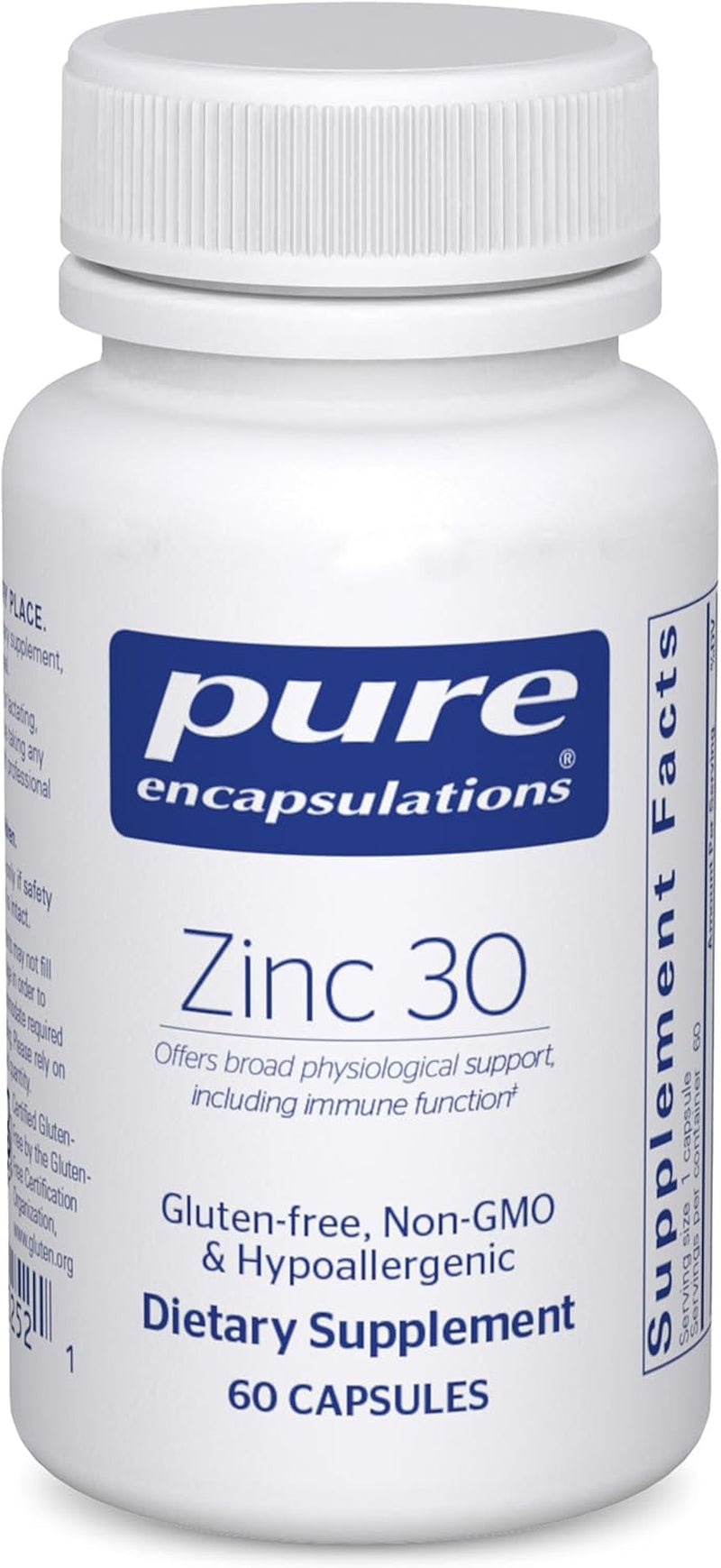 Pure Encapsulations Zinc 30 Mg - Supplement for Immune System Support, Growth and Development, and Wound Healing* - with Zinc Picolinate 30 Mg - 60 Capsules
