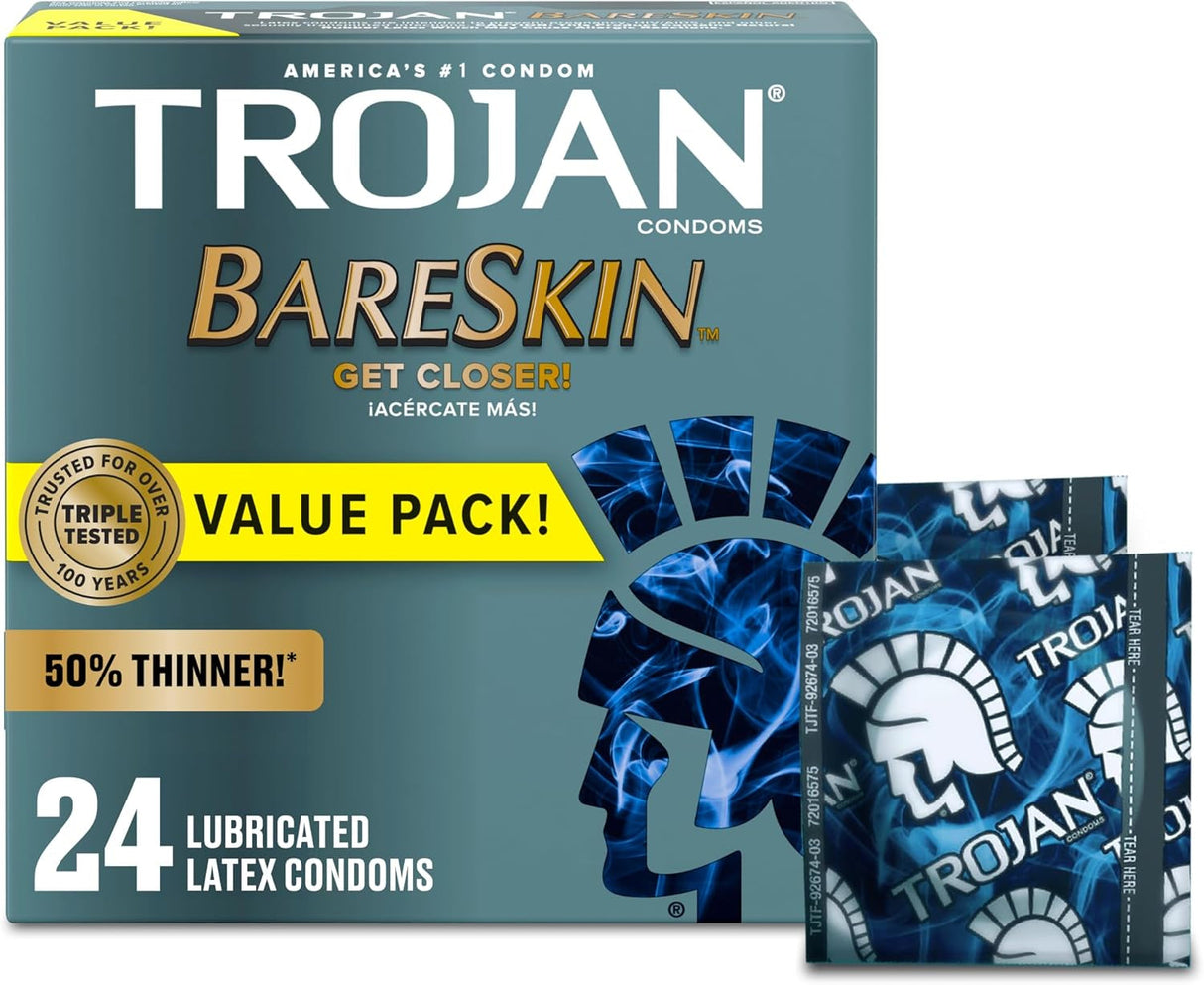 Trojan Bareskin Thin Premium Lubricated Condoms - 24 Count