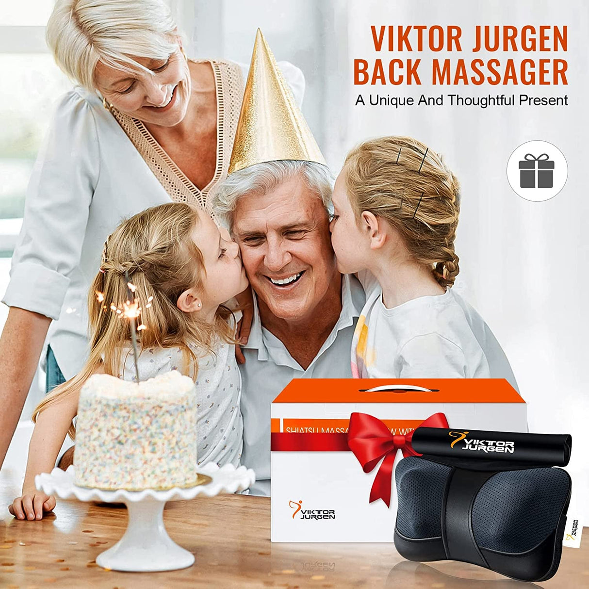 VIKTOR JURGEN Christmas Back Massager Gifts, Shiatsu Kneading Massager for Neck and Shoulder, Massage Pillow with Heat Relaxation Gifts for Women/Men/Dad/Mom//Mothers Day/Fathers Day/Valentine'S Day