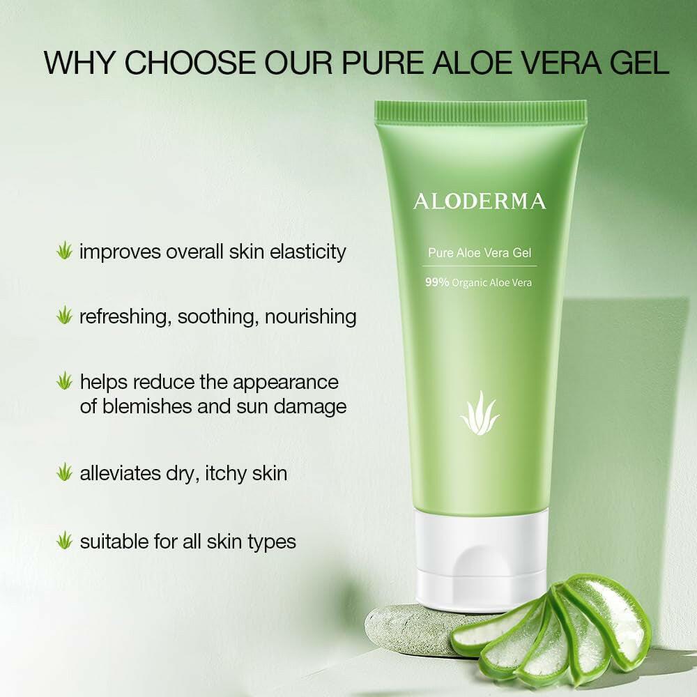 Aloderma 99% Organic Aloe Vera Gel for Face Made within 12 Hours of Harvest - Natural Hydrating Pure Aloe Vera Gel for Soothing Skincare - Moisturizing Aloe Gel for Skin, Face, & Sensitive Skin, 4Oz - Supply Center USA