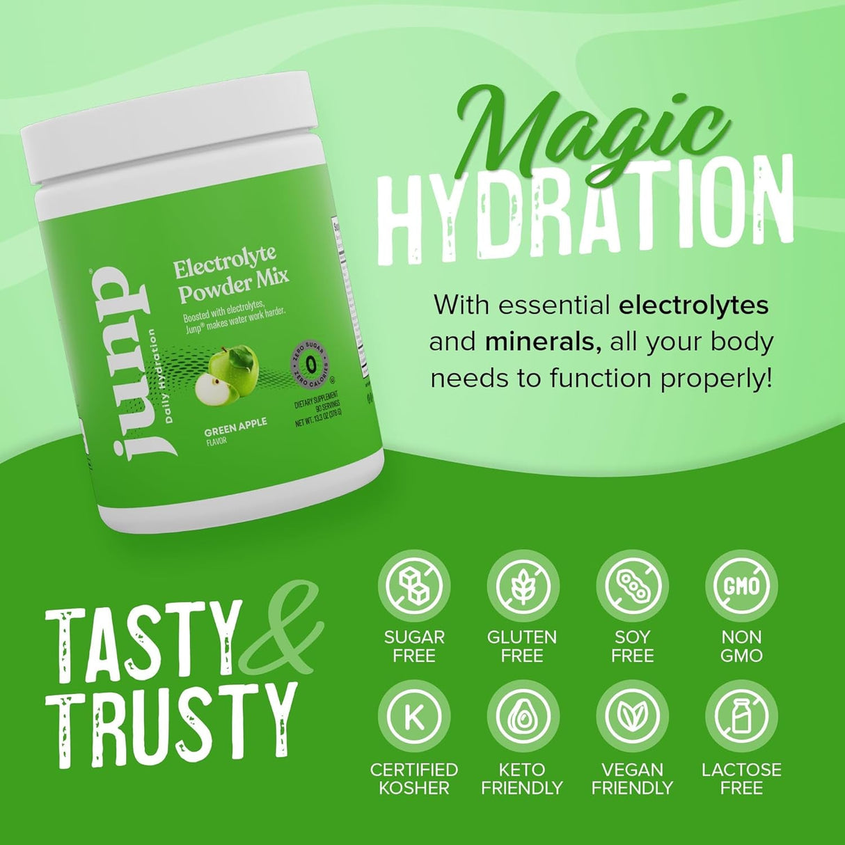 JUNP Electrolytes Powder No Sugar No Carbs, Mouthwatering Green Apple Keto Electrolyte Drink Mix, Potassium & Salt Hydration Powder Electrolytes Zero Calorie Sugar Free Electrolyte Powder, 90 Servings