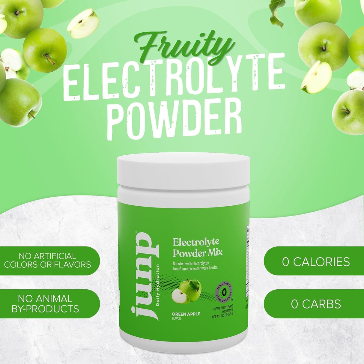JUNP Electrolytes Powder No Sugar No Carbs, Mouthwatering Green Apple Keto Electrolyte Drink Mix, Potassium & Salt Hydration Powder Electrolytes Zero Calorie Sugar Free Electrolyte Powder, 90 Servings
