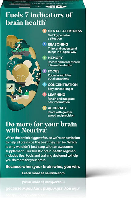 NEURIVA Ultra Decaffeinated Clinically Tested Nootropic Brain Supplement for Mental Alertness, Memory, Focus & Concentration, Cognivive, Neurofactor, Phosphatidylserine, Vitamins B6 B12, 60 Capsules - Supply Center USA