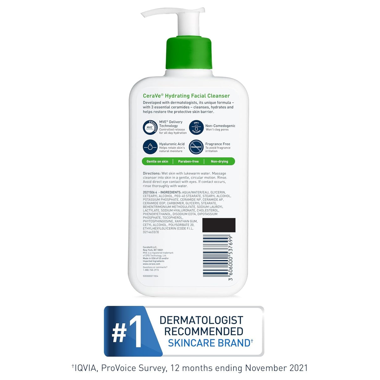 Cerave Hydrating Facial Cleanser | Moisturizing Face Wash for Dry Skin | Hyaluronic Acid + Ceramides + Glycerin | Hydrating Cleanser for Normal to Dry Skin | National Eczema Association Certified