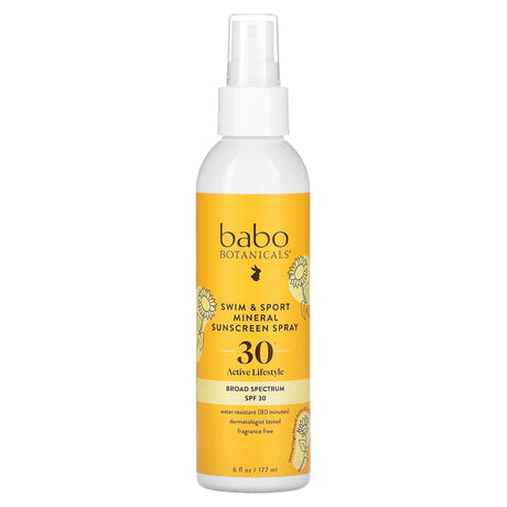 Babo Botanicals, Swim & Sport, Mineral Sunscreen Spray, SPF 30, 6 fl oz (177 ml) - Supply Center USA