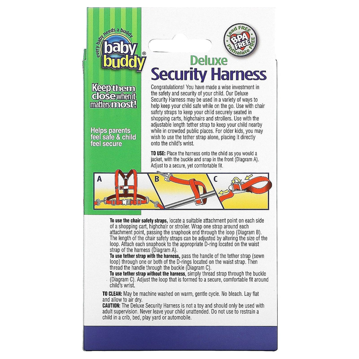 Baby Buddy, Deluxe Security Harness, 9 Months to 4 Years, 4 Piece Set - Supply Center USA