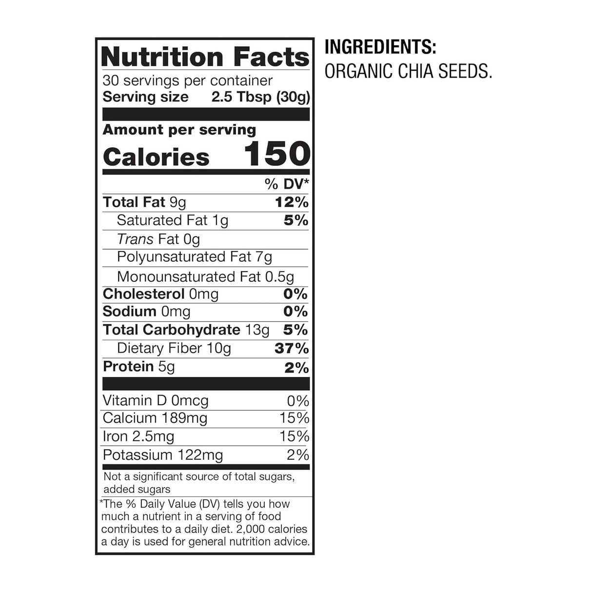 Betterbody Foods Organic Chia Seeds 2 Lbs, 32 Oz, with Omega-3, Non-Gmo, Gluten Free, Keto Diet Friendly, Vegan, Good Source of Fiber