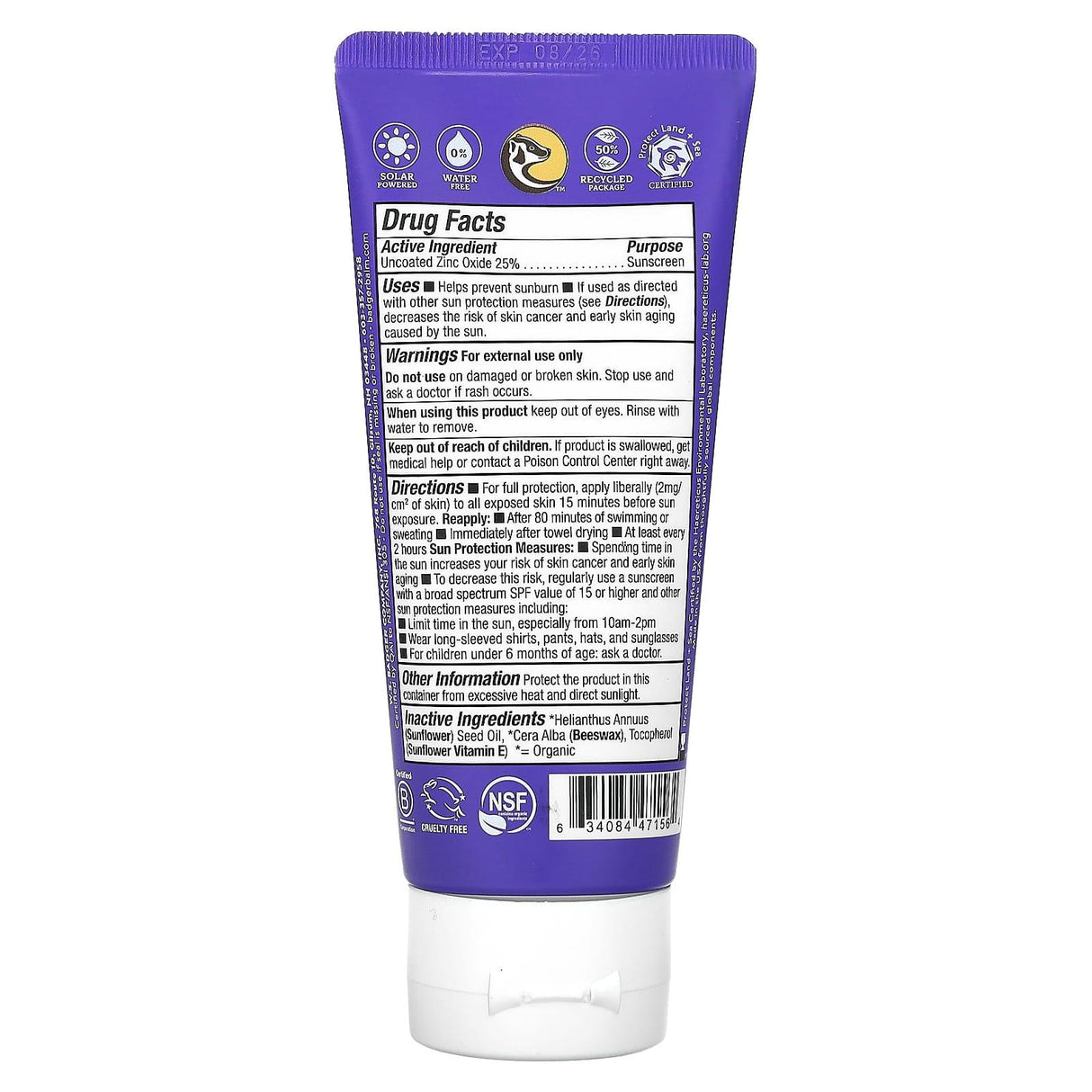 Badger Company, Adventure, Mineral Sunscreen Cream, SPF 50, Unscented, 2.9 fl oz (87 ml) - Supply Center USA