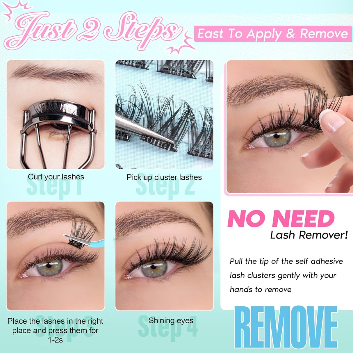 Self Adhesive Lashes Clusters Kit Natural Self Adhesive Cluster Eyelash Extensions Kit Reusable Wispy Cluster Lashes No Glue Needed Fluffy D Curl Individual Lashes Kit with Tweezers 10-16MM by Zegaine