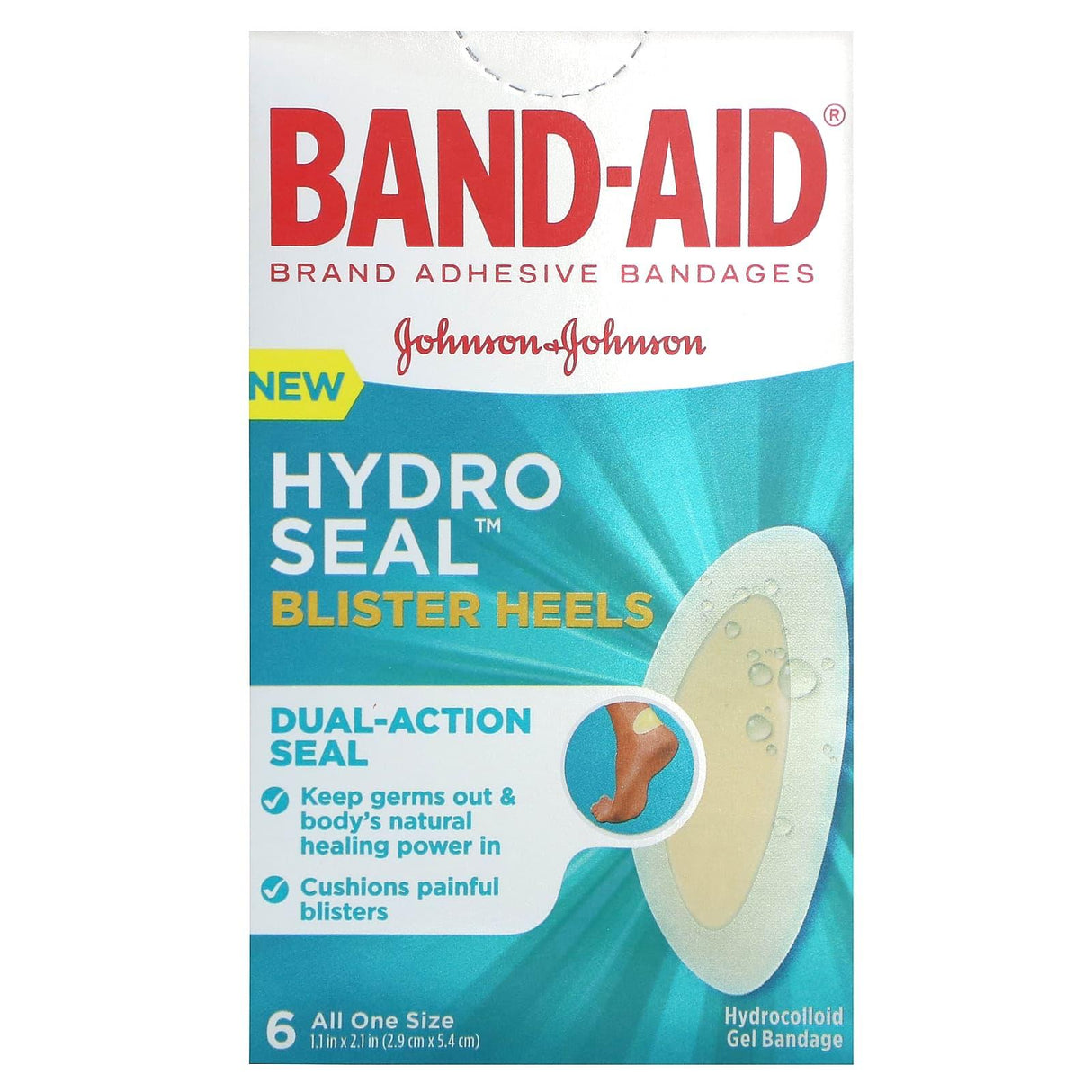 Band Aid, Adhesive Bandages, Hydro Seal Blister Heels, 6 Bandages - Supply Center USA