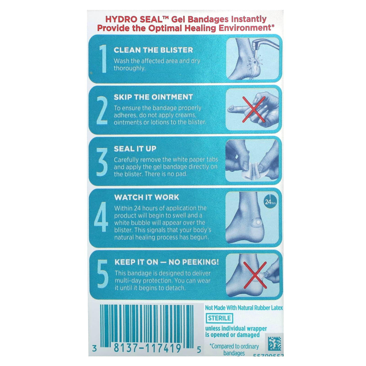 Band Aid, Adhesive Bandages, Hydro Seal Blister Heels, 6 Bandages - Supply Center USA