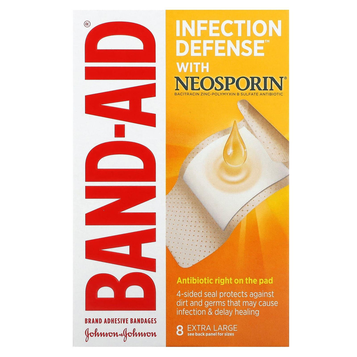 Band Aid, Adhesive Bandages, Infection Defense with Neosporin, Extra Large , 8 Bandages - Supply Center USA