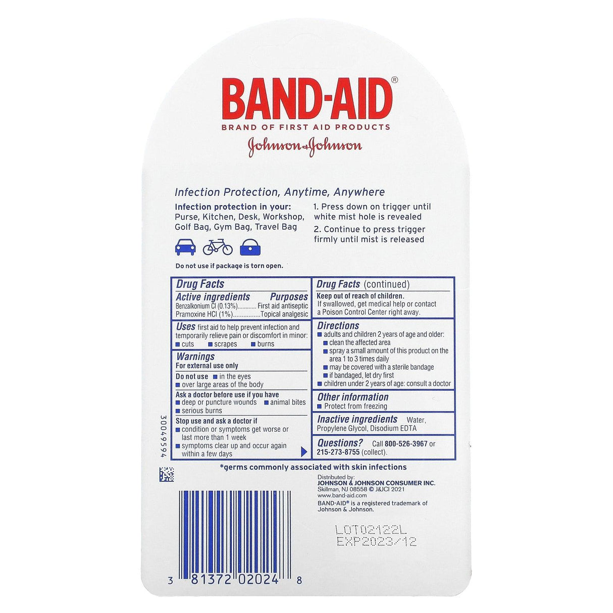 Band Aid, AntiSeptic Cleansing To-Go-Spray, 0.26 fl oz (7.7 ml) - Supply Center USA