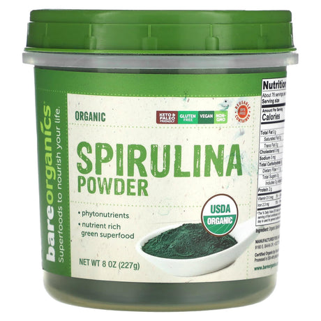 BareOrganics, Organic Spirulina Powder , 8 oz (227 g) - Supply Center USA