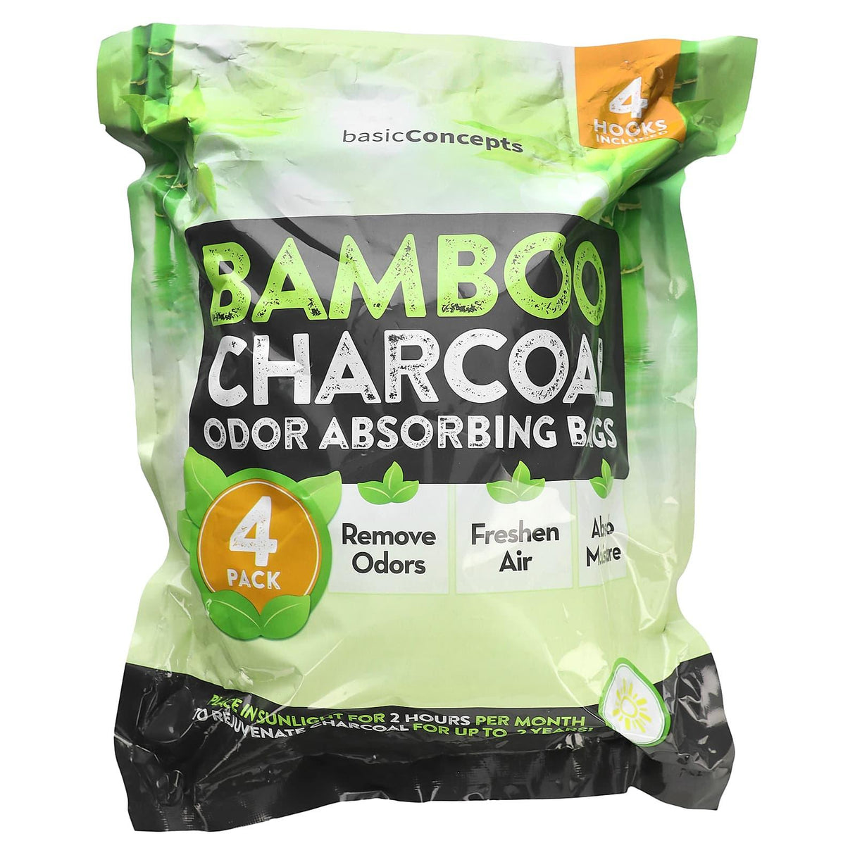 Basic Concepts, Bamboo Charcoal, Odor Absorbing Bags , 4 Pack - Supply Center USA