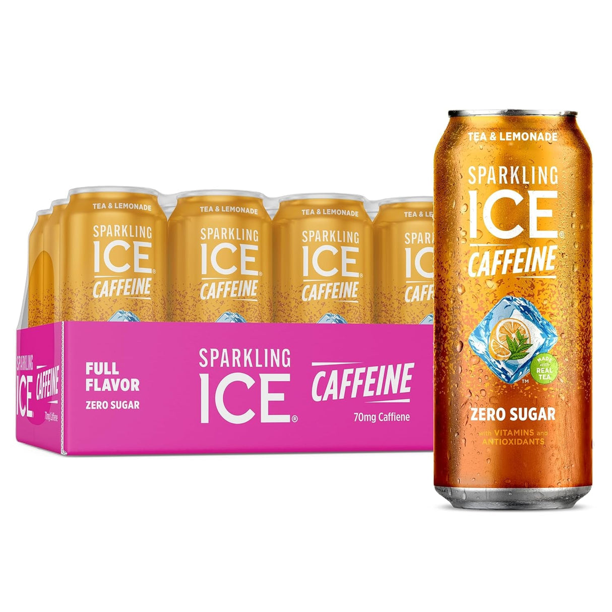 Sparkling Ice Caffeine Black Raspberry Sparkling Water with Caffeine, Zero Sugar, with Antioxidants and Vitamins,16 Fl Oz Cans (Pack of 12)