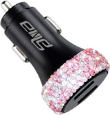 Dual USB Car Charger Quick Charge 3.0 Car Adapter Fast Charging Charger Compatible with Iphone 11/11Pro/ Max/Xs/Xr/X/10,Ipad,Samsung S10/S10+/S9,Google Pixel 4/4 XL Etc,Bling Car Decor,Black
