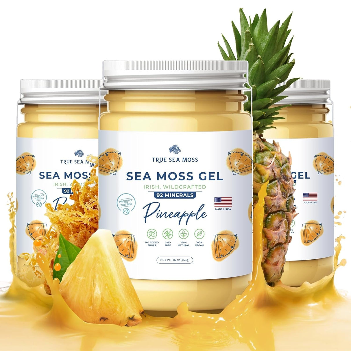 Trueseamoss Wildcrafted Irish Sea Moss Gel –7 Flavors- Nutritious Raw Seamoss Rich in Minerals, Proteins & Vitamins – Antioxidant Health Sea Moss, Vegan Made in USA (MANGO/PINEAPPLE, 1)