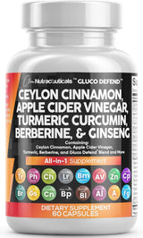 Clean Nutraceuticals Ceylon Cinnamon 3000Mg Turmeric 3000Mg Apple Cider Vinegar 3000Mg Ginseng 2000Mg Berberine 1200Mg plus Bitter Melon Gymnema Milk Thistle Fenugreek - Supply Center USA