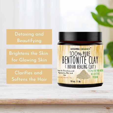 Premium 1 Lb Bentonite Clay Pure, Natural Detoxifying Clay for Face Masks, Hair Care & More - Best Healing Clay - USA Made - Supply Center USA