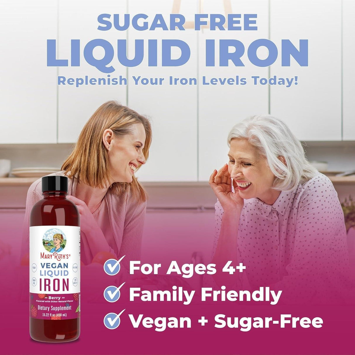 Maryruth Organics Liquid Iron Supplement for Women Men & Kids, Iron for Healthy Blood & Oxygen, Immune Support, Sugar Free, Vegan, Non-Gmo, Gluten Free, 15.22 Fl Oz - Supply Center USA