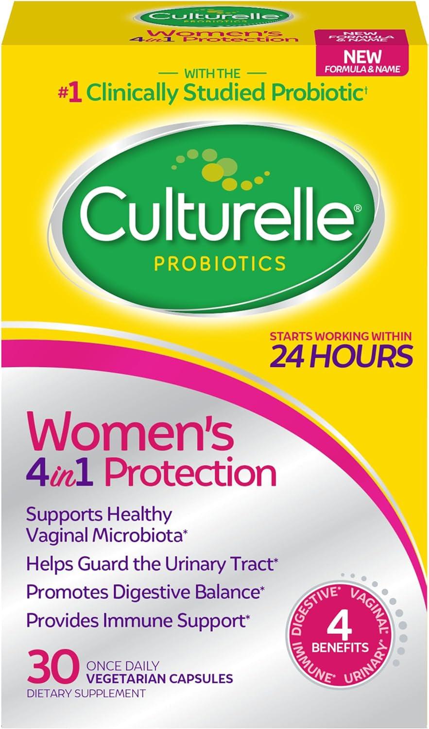 Culturelle Women’S 4-In-1 Daily Probiotic Supplements for Women - Supports Vaginal Health, Digestive Health, Immune Health, Occasional Diarrhea and Gas - Non-Gmo - 30 Count - Supply Center USA