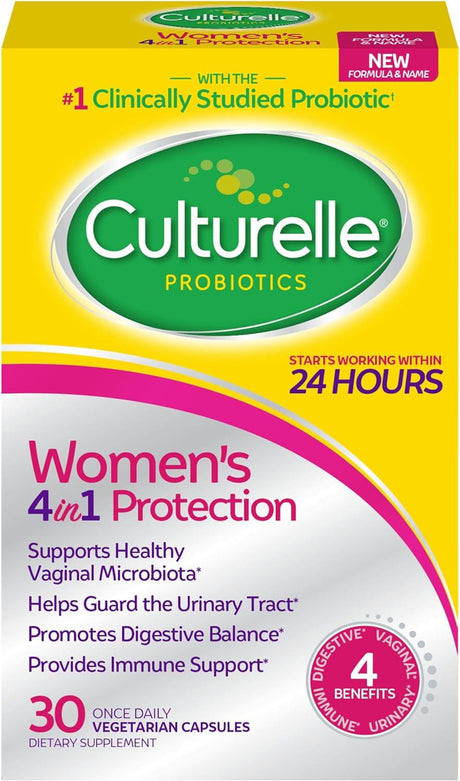 Culturelle Women’S 4-In-1 Daily Probiotic Supplements for Women - Supports Vaginal Health, Digestive Health, Immune Health, Occasional Diarrhea and Gas - Non-Gmo - 30 Count - Supply Center USA