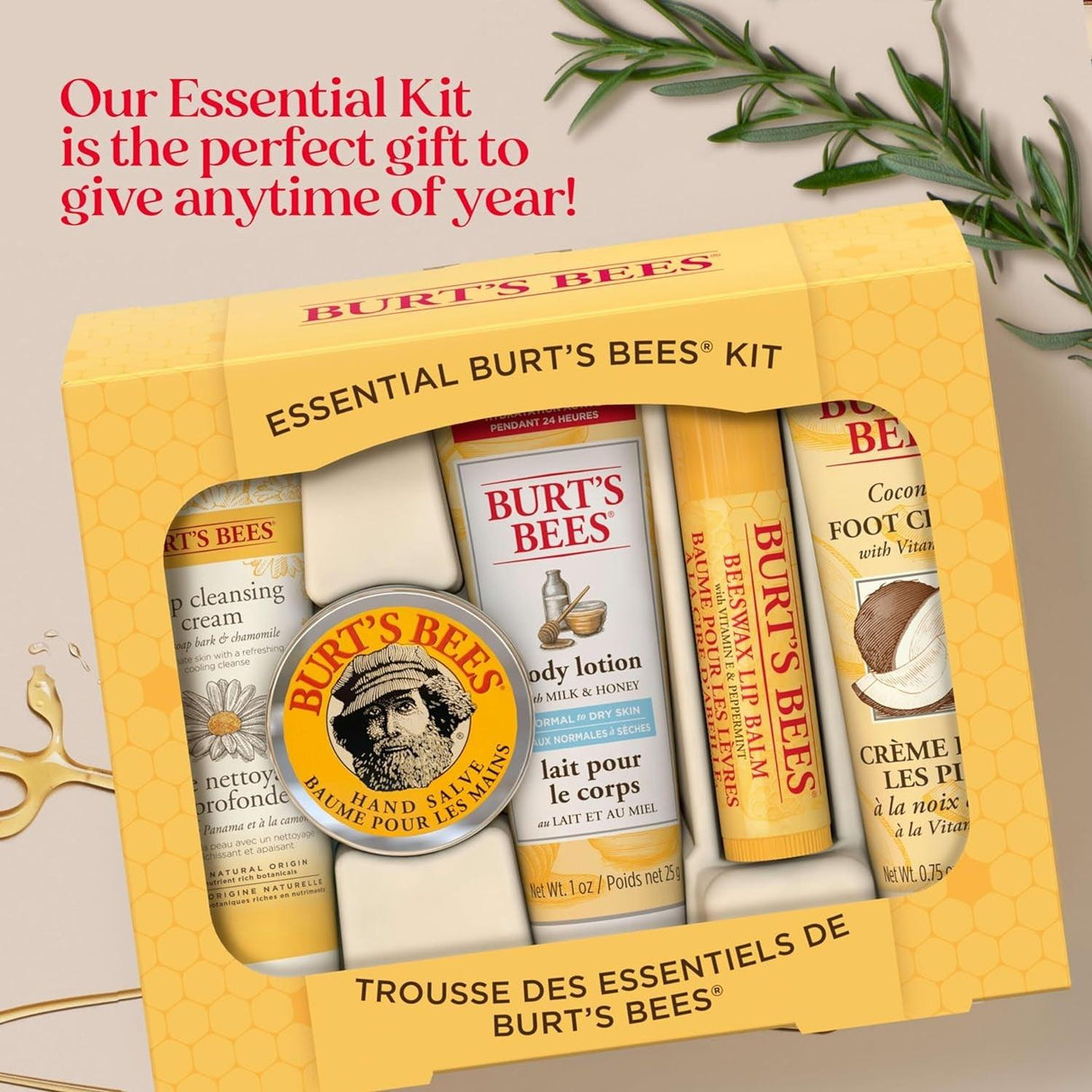 Burt'S Bees Teacher Appreciation & Graduation Gifts Ideas - Essential Everyday Beauty Set, 5 Travel Size Products - Deep Cleansing Cream, Hand Salve, Body Lotion, Foot Cream and Lip Balm - Supply Center USA