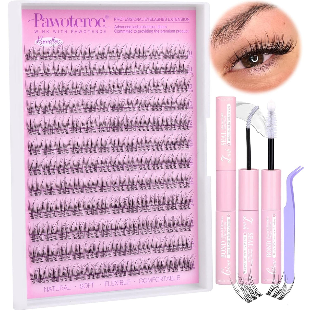 Pawotence Lash Clusters Wispy Cluster Eyelash Extensions 144Pcs Individual Lashes 10-18Mm Lash Extension DIY False Eyelashes Soft Comfortable Eyelash Clusters with Thin Band