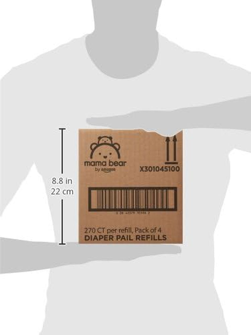 Amazon Brand - Mama Bear Diaper Pail Refills for Diaper Genie Pails, Unscented, 1080 Count (4 Packs of 270 Count)