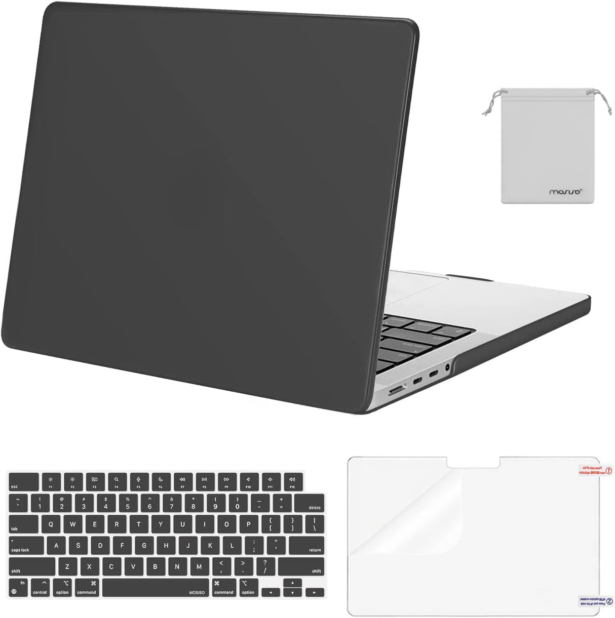 MOSISO Compatible with Macbook Pro 14 Inch Case 2024 2023 2022 2021 M4 M3 M2 M1 Pro Max A3112 A3185 A3401 A2918 A2992 A2779 A2442, Plastic Hard Shell&Keyboard Cover&Screen Film&Pouch, Black