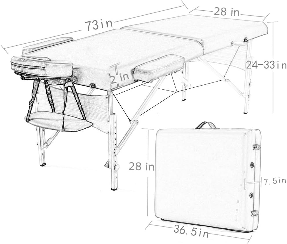 Bestmassage Massage Table Portable Massage Bed Lash Bed 28 in Wide Spa Bed Hight Adjustable 2 Fold Spa Bed Facial Cradle Salon Bed with Non-Woven Bag for Spa Footmassage Facial Carespa Tattoo