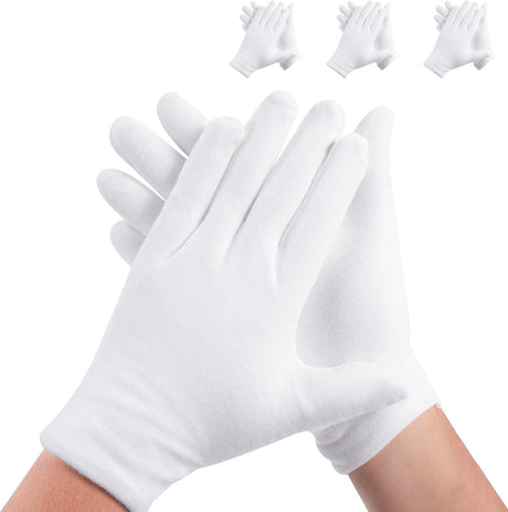 3 Pairs White Cotton Gloves for Dry Hands Sleeping, Premium Cotton Gloves for Eczema Lotion, Hand Gloves Moisturizing Overnight, White Gloves for Women & Men, Work Glove for Coin Jewelry Silver