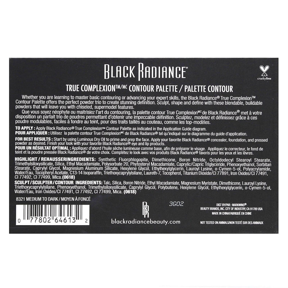 Black Radiance, True Complexion, Contour Palette, 8321 Medium to Dark, 0.38 oz (11 g) - Supply Center USA