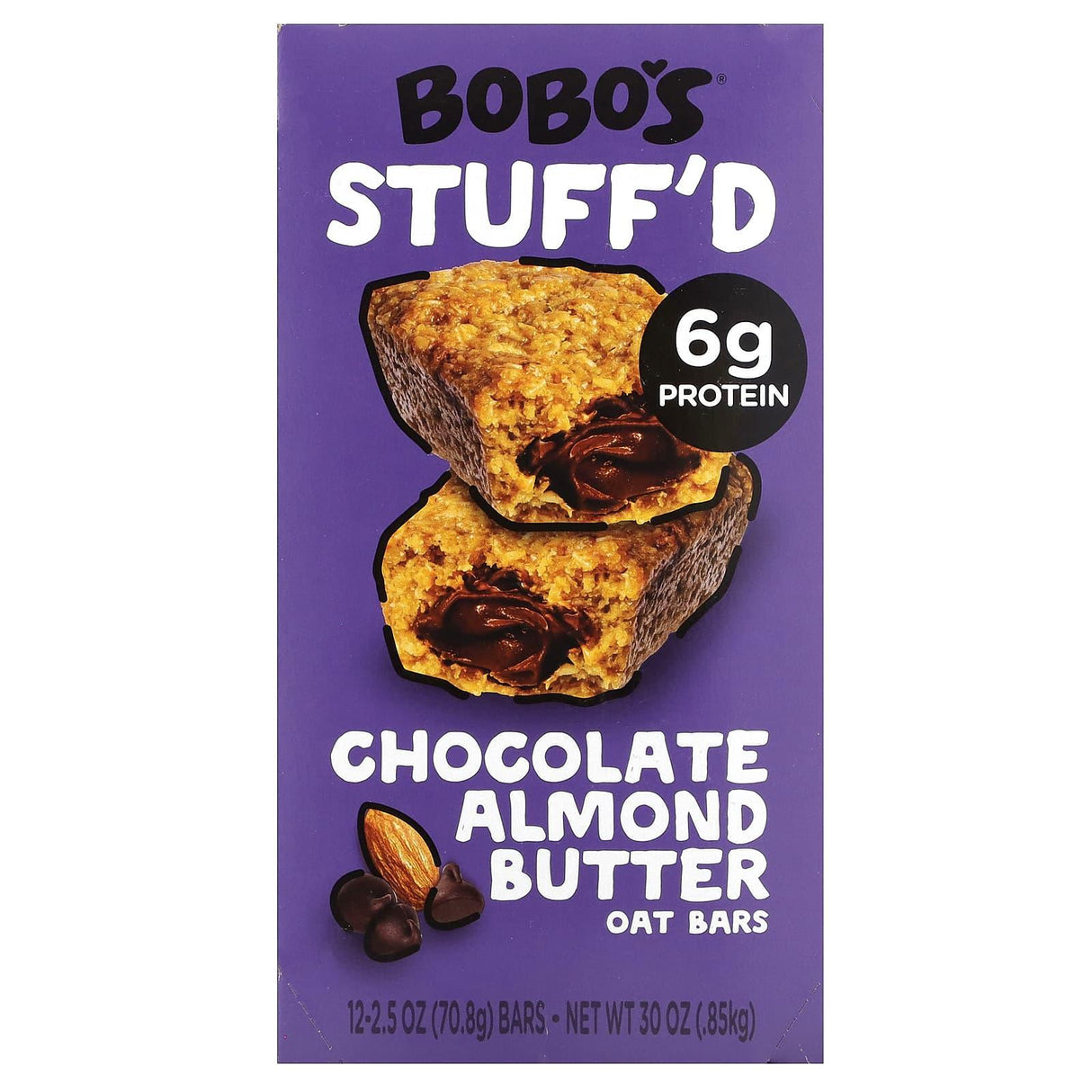 Bobo's Oat Bars, Stuff'd Oat Bars, Chocolate Almond Butter, 12 Bars, 2.5 oz (70.8 g) Each - Supply Center USA