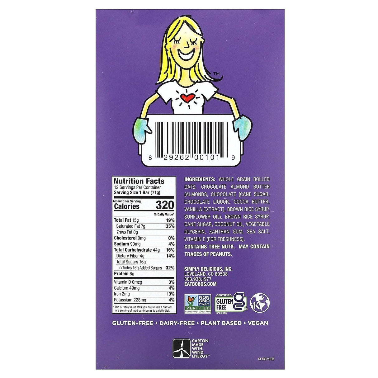 Bobo's Oat Bars, Stuff'd Oat Bars, Chocolate Almond Butter, 12 Bars, 2.5 oz (70.8 g) Each - Supply Center USA
