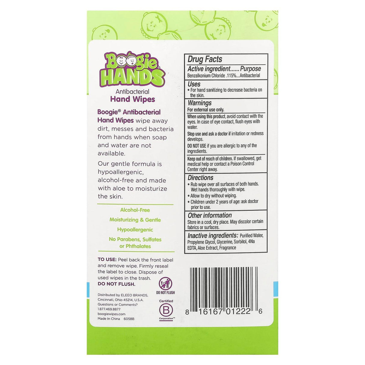 Boogie Wipes, Antibacterial Hand Wipes, Alcohol Free, 3 Packs, 20 Wipes Each - Supply Center USA