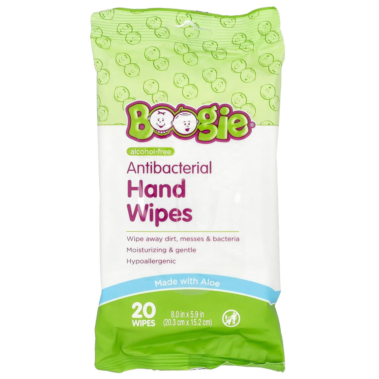 Boogie Wipes, Antibacterial Hand Wipes, Alcohol Free, 3 Packs, 20 Wipes Each - Supply Center USA