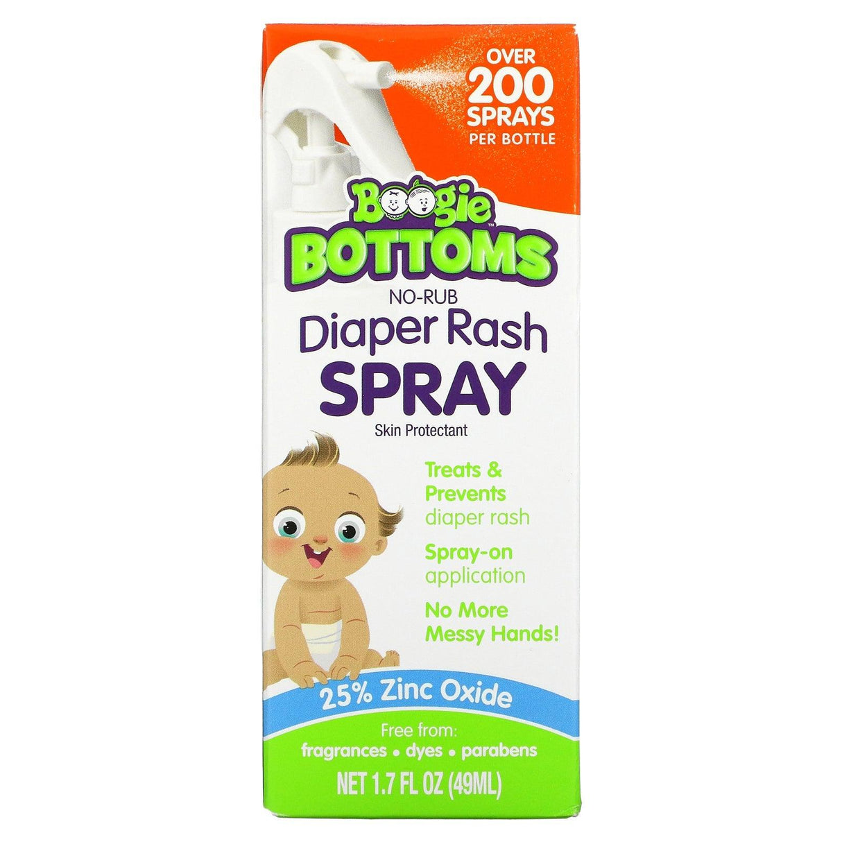 Boogie Wipes, No-Rub Diaper Rash Spray Fragrance-Free, 1.7 fl oz (49 ml) - Supply Center USA