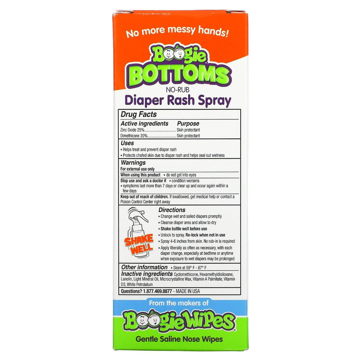 Boogie Wipes, No-Rub Diaper Rash Spray Fragrance-Free, 1.7 fl oz (49 ml) - Supply Center USA