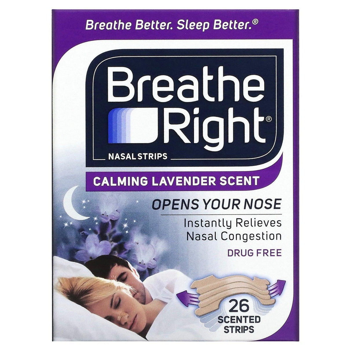 Breathe Right, Nasal Strips, Calming Lavender, 26 Scented Strips - Supply Center USA