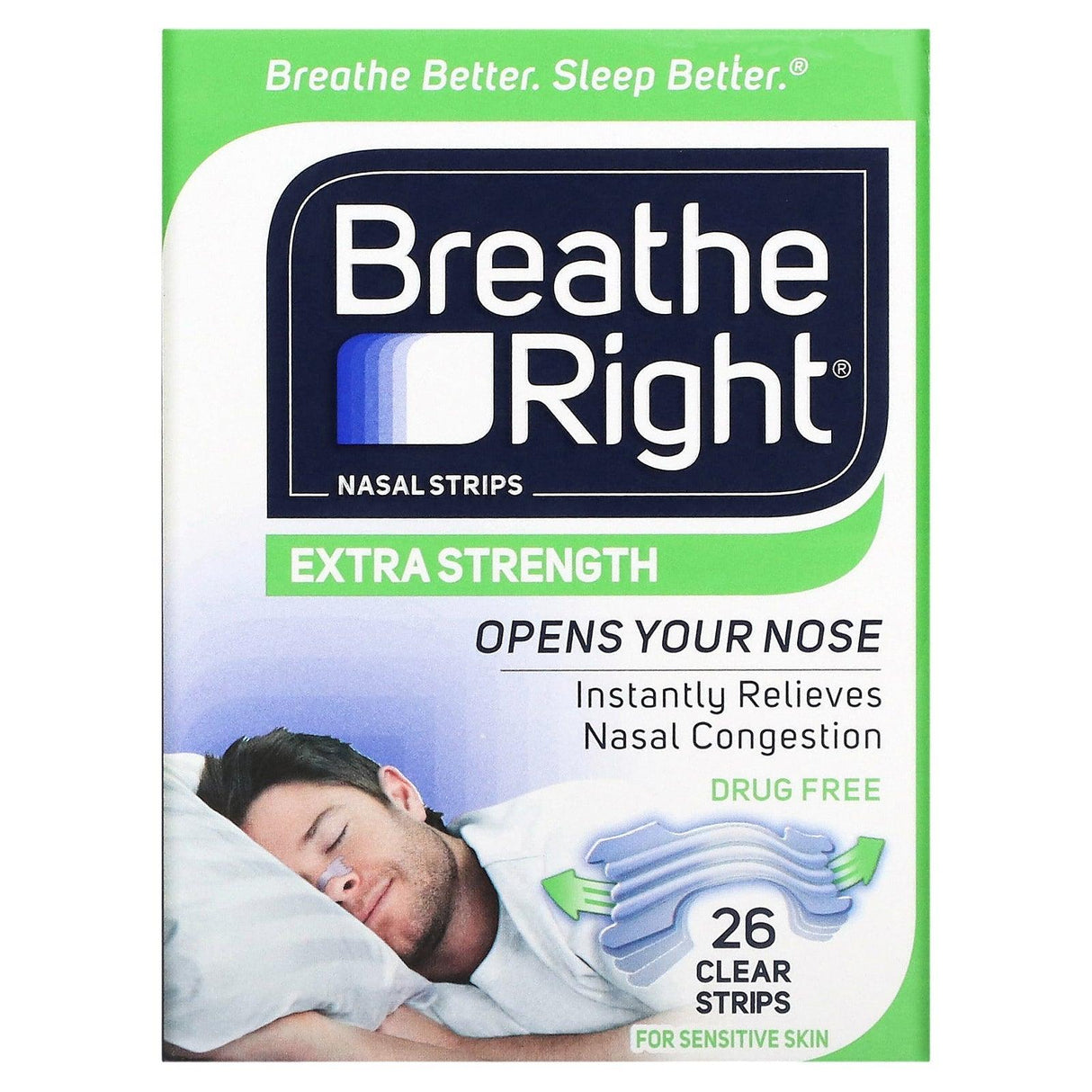 Breathe Right, Nasal Strips, Extra Strength, For Sensitive Skin, 26 Clear Strips - Supply Center USA