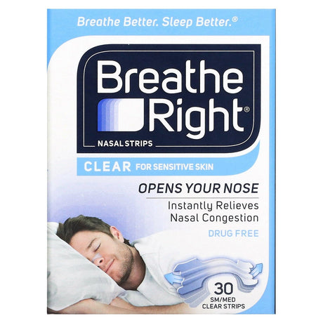 Breathe Right, Nasal Strips, SM/Med, Clear, 30 Count - Supply Center USA