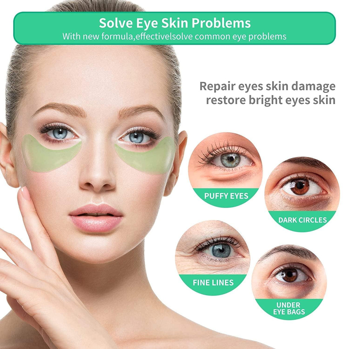 BREYLEE Aloe Vera Eye Mask– 60 Pcs - Puffy Eyes and Dark Circles Treatments – Look Younger and Reduce Wrinkles and Fine Lines Undereye, Improve and Firm Eye Skin - Pure Natural Material Extraction - Supply Center USA