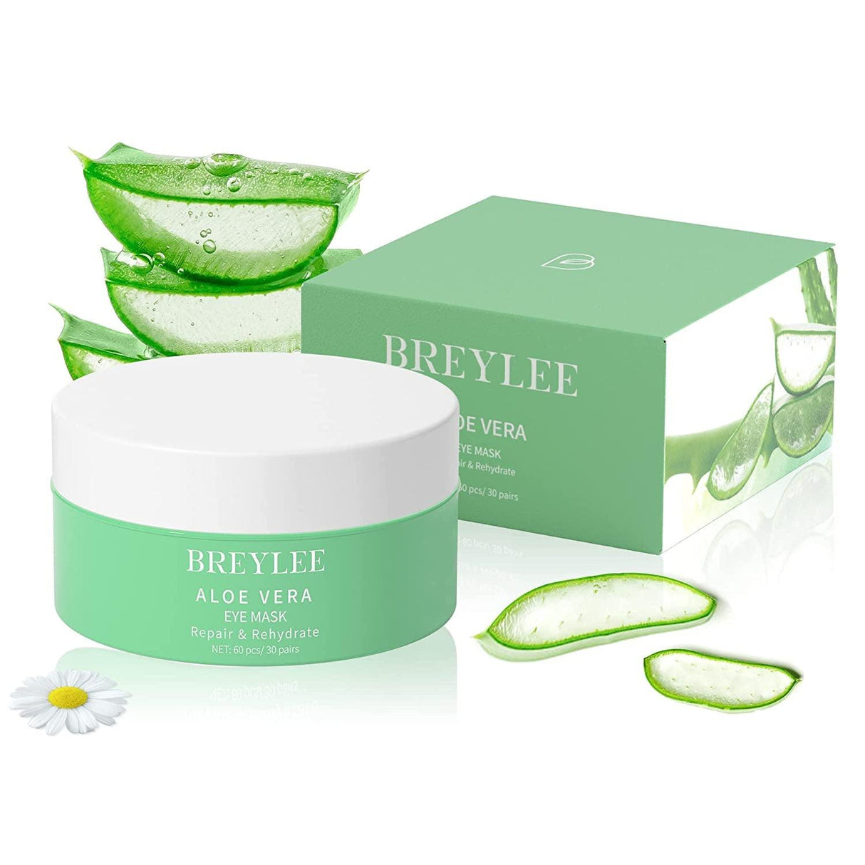 BREYLEE Aloe Vera Eye Mask– 60 Pcs - Puffy Eyes and Dark Circles Treatments – Look Younger and Reduce Wrinkles and Fine Lines Undereye, Improve and Firm Eye Skin - Pure Natural Material Extraction - Supply Center USA